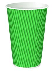 Склянка одноразова гофрована 340 мл 80х111 мм двошаровий паперовий білий/зелений
