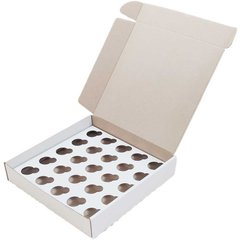 Коробка для капкейков, кексов и мафинов на 25 шт 260х260х50 мм белая картонная (бумажная)
