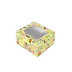 Коробка для сладостей/десертов 100х90х50 мм. Mini светлая с рисунком c окошком бумажная