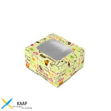 Коробка для сладостей/десертов 100х90х50 мм. Mini светлая с рисунком c окошком бумажная