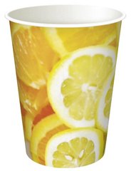 Склянка одноразова 250 мл 76х90 мм паперова з малюнком Лимон жовтий