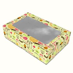 Коробка для сладостей/десертов 200х130х50 мм Maxi светлая с рисунком c окошком бумажная