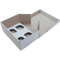 Коробка для капкейков, кексов и мафинов на 4 шт 250х170х110 мм белая картонная (бумажная)