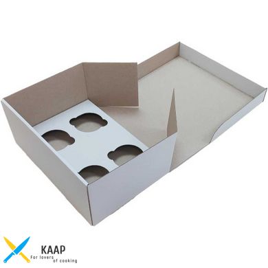 Коробка для капкейков, кексов и мафинов на 4 шт 250х170х110 мм белая картонная (бумажная)