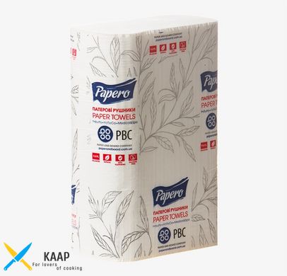 Рушник паперовий білий 2 шари додавання Z 22х22,5 см. 200 шт/уп вузьке PAPERO