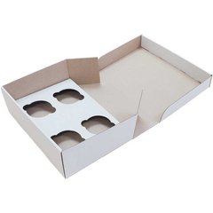 Коробка для капкейков, кексов и мафинов на 4 шт. 250х170х80 мм белая картонная (бумажная)
