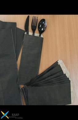 Пакет кувет для столовых приборов 220х90 мм черный (внутри крафт)