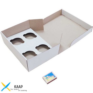 Коробка для капкейков, кексов и мафинов на 4 шт. 250х170х80 мм белая картонная (бумажная)