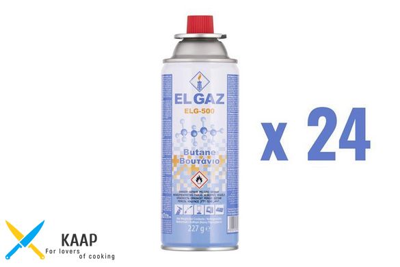 Балон-картридж газовий EL GAZ ELG-500, бутан 227г, цанговий, для газових пальників та плит, одноразовий, 24шт