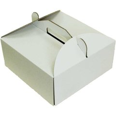 Коробка для торту з ручкою 230х230х100 мм біла картонна (паперова)