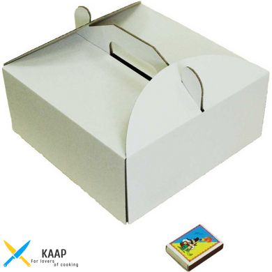 Коробка для торта с ручкой 230х230х100 мм белая картонная (бумажная)