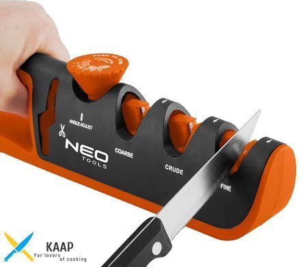 Точилка для ножей и ножниц Neo Tools, регулируется угол заточки, 3 этапа заточки