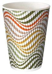 Стакан одноразовый гофрированный 340 мл 80х111 мм двухслойный бумажный с рисунком Волна разные цвета