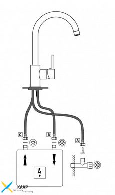 Смеситель для кухни Low pressure, дл.излива - 183мм, поворотный, 1рычаг, 3-е подкл., хром Deante