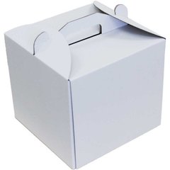 Коробка для торта с ручкой 230х230х210 мм белая картонная (бумажная)