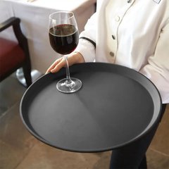 Поднос для официанта из стекловолокна нескользящий черный 40 см. круглый Winco