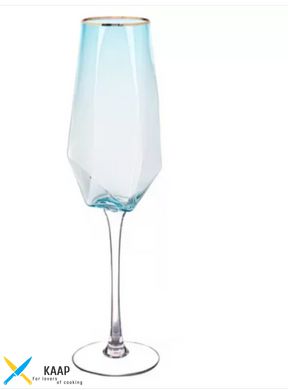 Бокал для шампанского 350 мл. "Голубой бриллиант" с золотым ободком Olens XD01