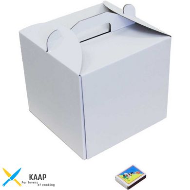 Коробка для торта с ручкой 230х230х210 мм белая картонная (бумажная)