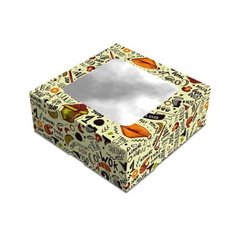 Коробка для суши (суши бокс) и сладостей 130х130х50 мм Midi светлая с рисунком и окошком бумажная