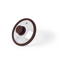 Крышка ARCADES 16 см с "мраморным" силиконовым ободком темно коричневый цвет (жаропрочное стекло)