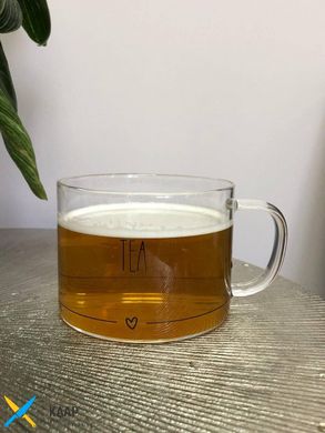 Чашка стеклянная 480 мл "Tea-Lover" с надписью Чай-Tea 102-58