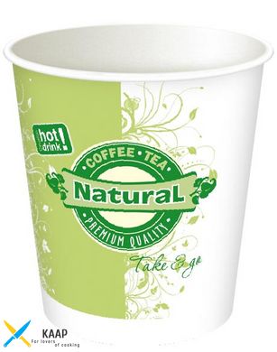 Склянка одноразова 180 мл 72х70 мм паперова Natural з малюнком кави зелена