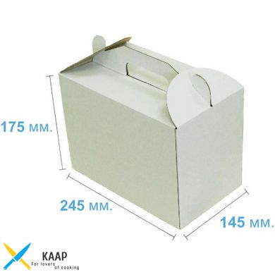 Коробка для торту з ручкою 245х145х175 мм біла картонна (паперова)
