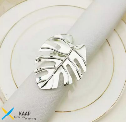 Кольцо для салфеток банкетных 6,5х5,5 см металлическое серебристое "Серебряный листок" DL21012694-2; 02-0037