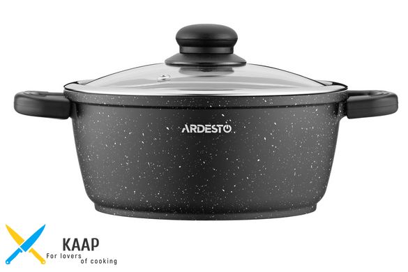 Кастрюля Ardesto Gemini Anzio, скляна кришка, 20 см, 2,5 л, чорний, алюміній