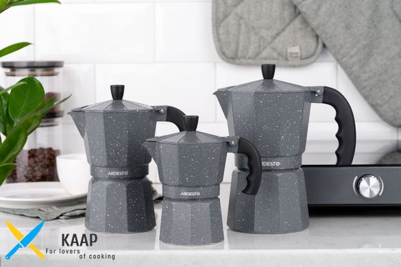 Гейзерна кавоварка Ardesto Gemini Molise, 3 чашки, сірий, алюміній