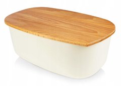 Хлебница белая с деревянной доской для нарезки 28х22х15 см