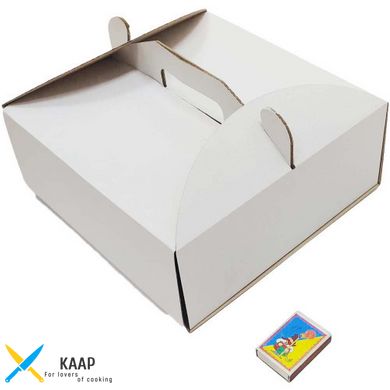Коробка для торта с ручкой 250х250х100 мм белая картонная (бумажная)