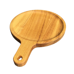 Дошка дерев'яна для подавання 22х2 см "Соворода" кругла в ручкою із заглибленням з акації