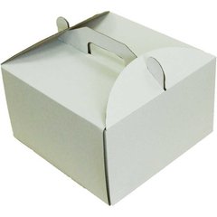 Коробка для торта с ручкой 250х250х150 мм белая картонная (бумажная)