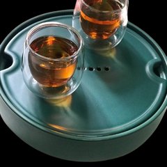 Столик для чайной церемонии (чайный) круглый глиняный (на вид чугун) малый 21,5х4,5 см "Чангша" зеленый T0519