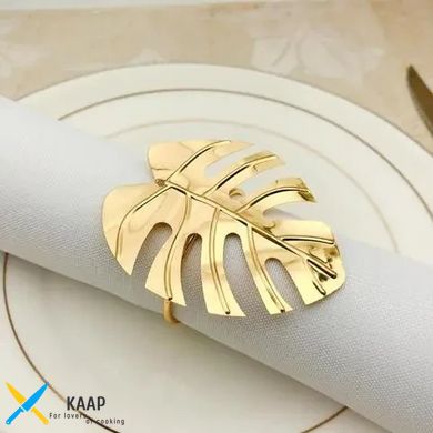 Кольцо для салфеток банкетных 6,5х5,5 см металлическое золотистое "Золотой листок" DL21012694-1, 02-0036