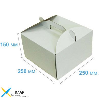 Коробка для торта с ручкой 250х250х150 мм белая картонная (бумажная)