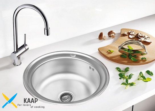 Мийка для кухні кругла 0,8 мм, нержавіюча сталь, 510х510х180 декор (в комплекті сифон) Lemax E-5014DE