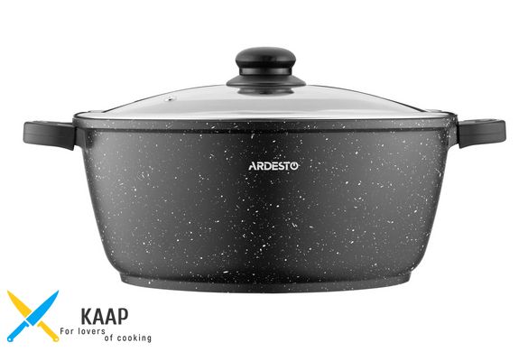 Кастрюля Ardesto Gemini Anzio, скляна кришка, 28 см, 6,4 л, чорний, алюміній