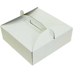 Коробка для торта с ручкой 300х300х100 мм белая картонная (бумажная)