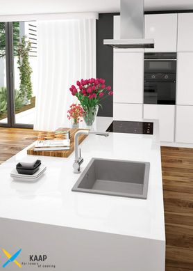 Мойка кухонная Corda, гранит, квадрат, без крыла, 550х460х204мм, чаша – 1, врезная, металлический серый Deante