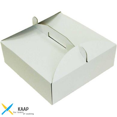 Коробка для торта с ручкой 300х300х100 мм белая картонная (бумажная)