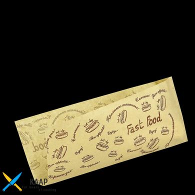 Пакет куточок для класичного хот-дога 210х85 мм 40 г/м2 500 шт./пач. паперовий крафт із написом Fast Food