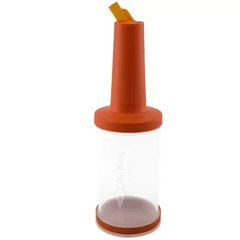 Пляшка барна для міксів 1л. із помаранчевою кришкою, прозора, пластикова The Bars