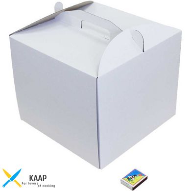 Коробка для торта с ручкой 300х300х250 мм белая картонная (бумажная)