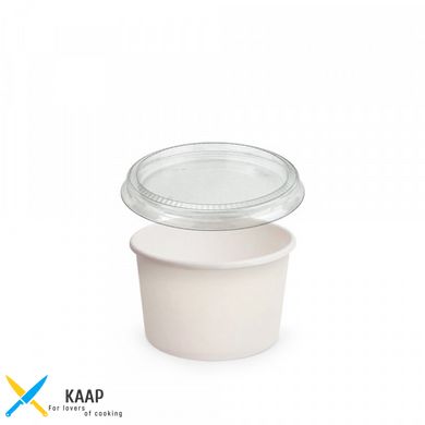 Контейнер одноразовый бумажный для мороженого/соуса 60 мл Белый 1PE Ø=60 мм (крышка 011224)