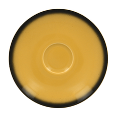 Блюдце под чашку 200 мл, диаметр 15 см, желтое с черным ободком, Lea