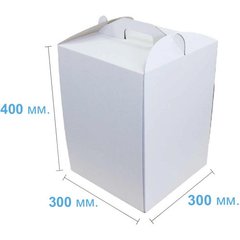 Коробка для торта с ручкой 300х300х400 мм белая картонная (бумажная)