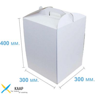 Коробка для торту з ручкою 300х300х400 мм біла картонна (паперова)