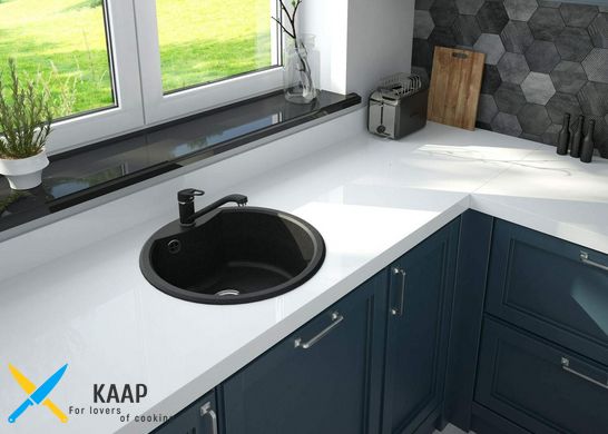 Мийка кухонна Solis, граніт, круг, без крила, 480х480х194мм, чаша - 1, накладна, графіт Deante